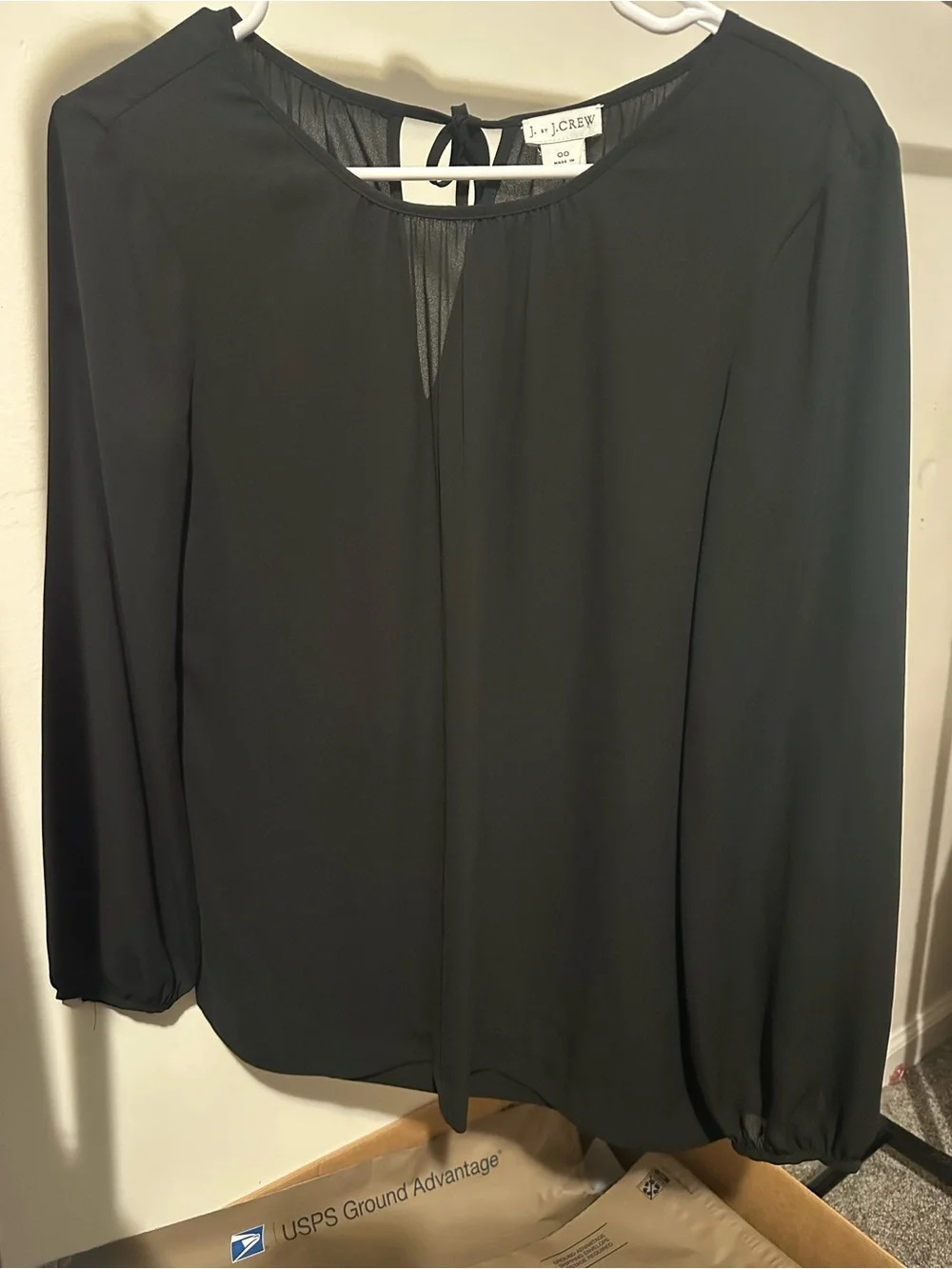 J. Crew Black Long-Sleeve Keyhole Blouse
